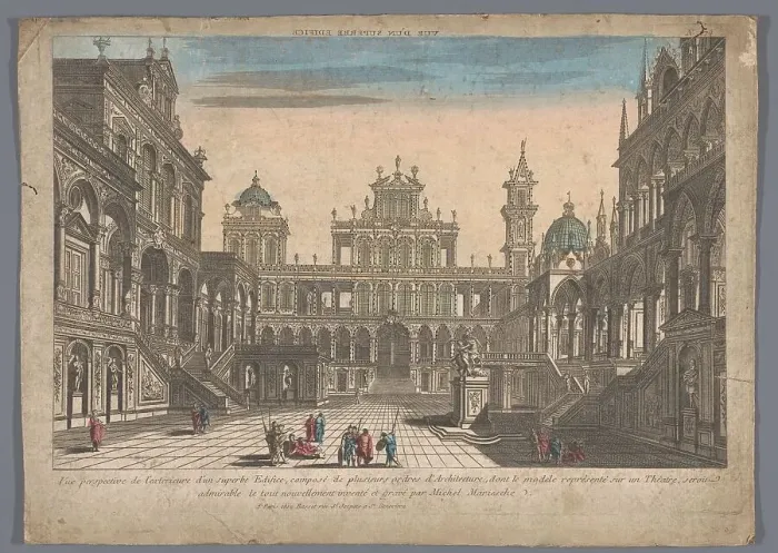 Framed Print : View of the courtyard of a structure, 1700-1799. Creator: Michele Marieschi Framed Print : View of the courtyard of a structure, 1700-1799. Creator: Michele Marieschi