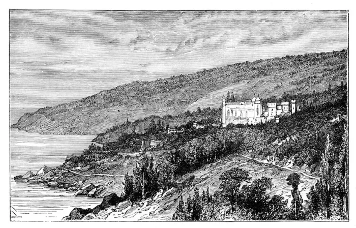 Framed Print : View in the Crimea: the Palace Woronzow, Alupka, Ukraine, c1888 Framed Print : View in the Crimea: the Palace Woronzow, Alupka, Ukraine, c1888