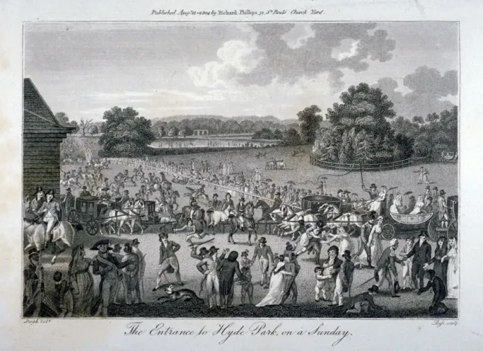 Framed Print : View of the crowded entrance to Hyde Park on a Sunday, London, 1804 Framed Print : View of the crowded entrance to Hyde Park on a Sunday, London, 1804