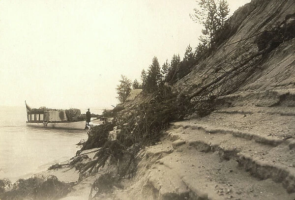 View of the crumbling sandy right bank of the Zeya River, 1909. Creator: Vladimir Ivanovich Fedorov