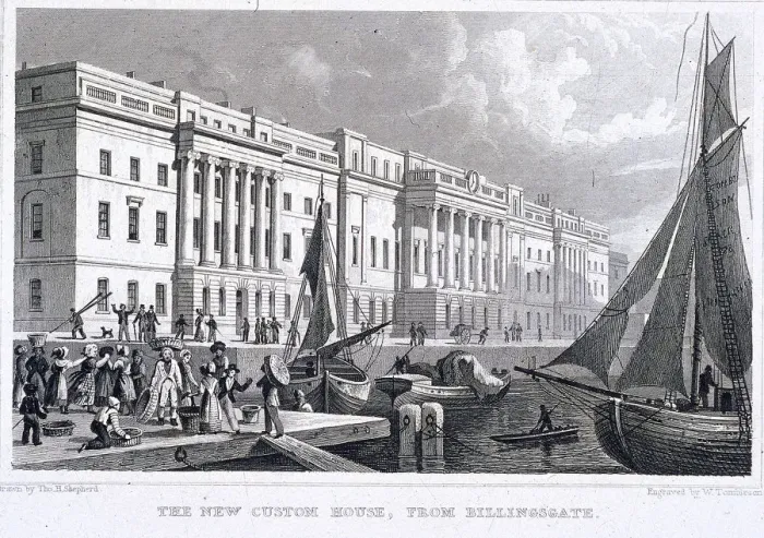 Framed Print : View of Custom House from Billingsgate, London, 1828. Artist: William Tombleson Framed Print : View of Custom House from Billingsgate, London, 1828. Artist: William Tombleson