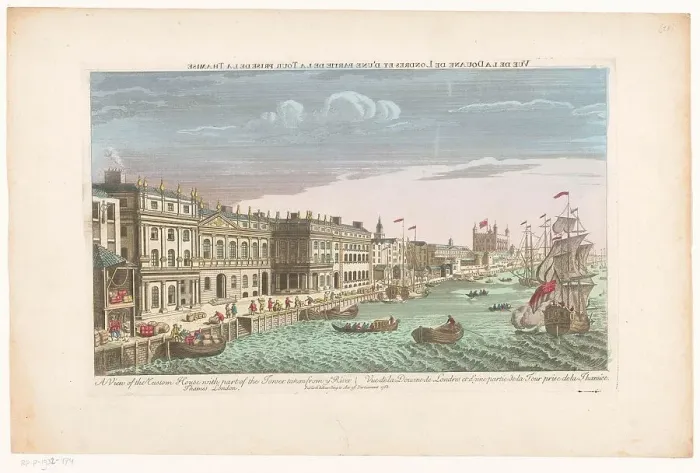 Framed Print : View of the Custom House on the River Thames in London, 1753. Creator: Anon Framed Print : View of the Custom House on the River Thames in London, 1753. Creator: Anon