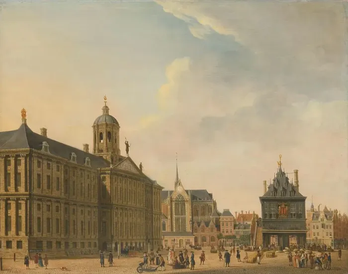 Framed Print : View of the Dam in Amsterdam, c.1750-c.1781. Creator: Jan Ekels the Elder Framed Print : View of the Dam in Amsterdam, c.1750-c.1781. Creator: Jan Ekels the Elder