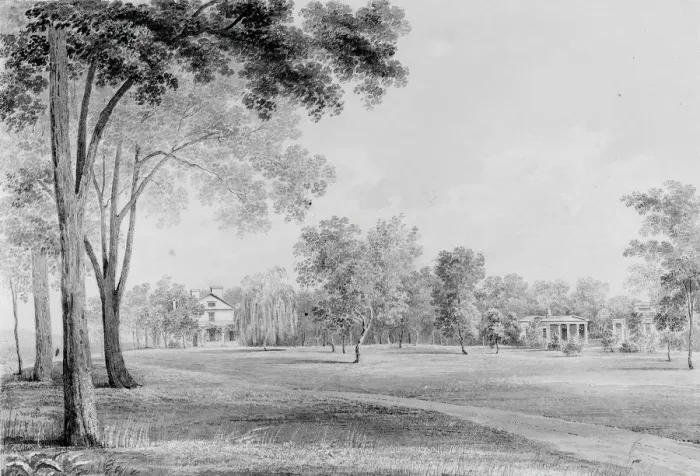 Framed Print : View of the David Hosack Estate, Hyde Park, New York, from the South (from Hosack Album) Framed Print : View of the David Hosack Estate, Hyde Park, New York, from the South (from Hosack Album)