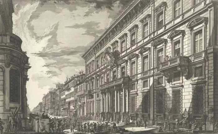 Framed Print : View along the Via del Corso of the Palazzo dell Accademia... ca. 1750-78 Framed Print : View along the Via del Corso of the Palazzo dell Accademia... ca. 1750-78