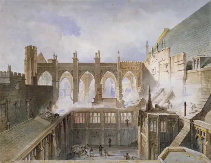 Framed Print : View of the destruction of St Stephens Chapel, Palace of Westminster, London, 1834 Artist Framed Print : View of the destruction of St Stephens Chapel, Palace of Westminster, London, 1834 Artist