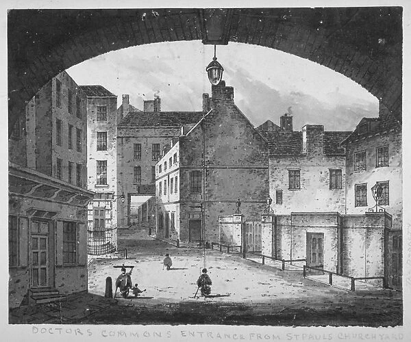 View of the Doctors Commons entrance from St Pauls churchyard, City of London, 1800