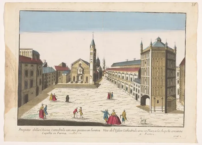 Framed Print : View of the Dom and the Baptisterium in Parma, 1700-1799. Creator: Unknown Framed Print : View of the Dom and the Baptisterium in Parma, 1700-1799. Creator: Unknown