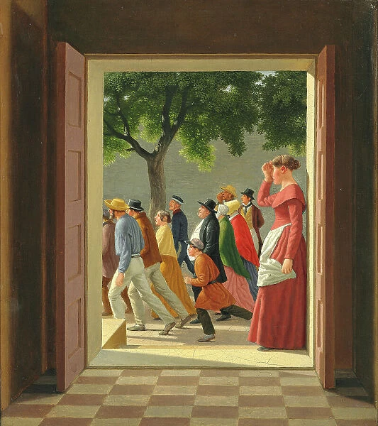 View through a door to running figures, 1845. Creator: Eckersberg, Christoffer-Wilhelm (1783-1853)