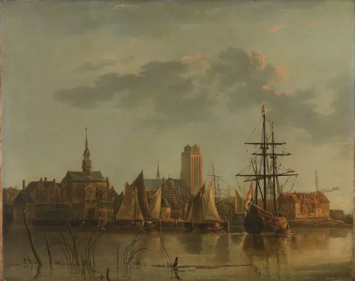 Framed Print : View of Dordrecht at Sunset, c.1700-c.1842. Creator: Unknown