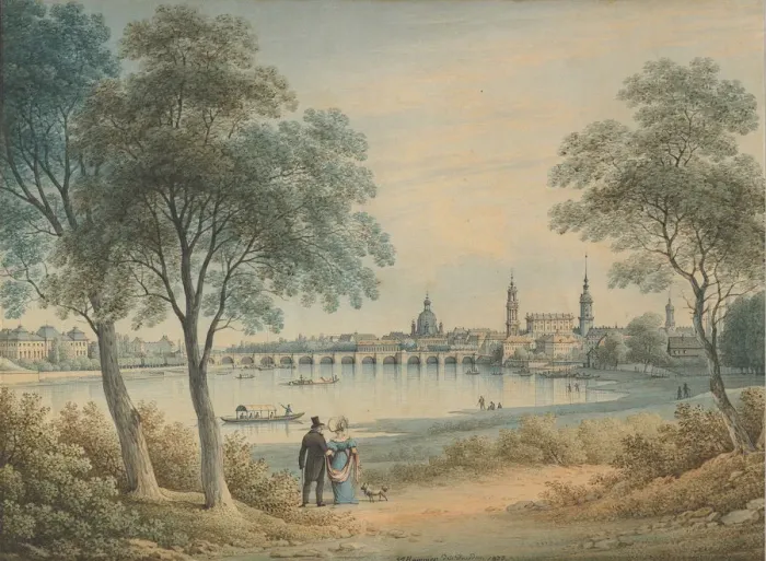 Framed Print : View of Dresden from the West, 1833. Creator: Christian Gottlob Hammer Framed Print : View of Dresden from the West, 1833. Creator: Christian Gottlob Hammer