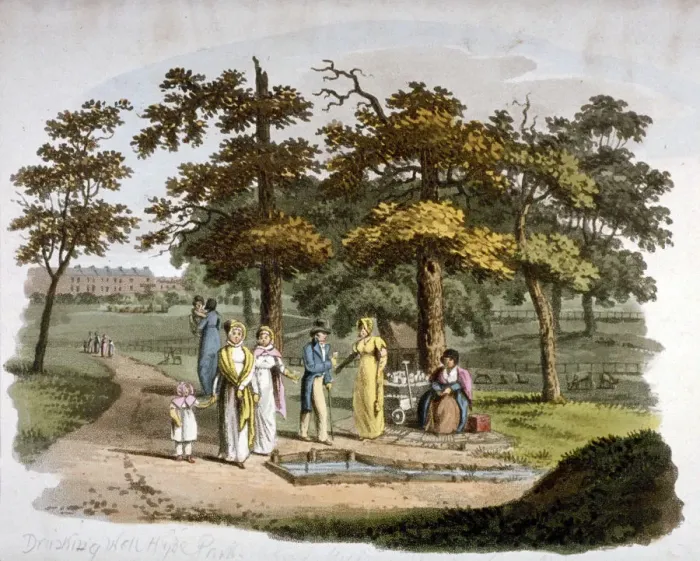 Framed Print : View of a drinking well, Hyde Park, Westminster, London, 1812. Artist: William Pickett Framed Print : View of a drinking well, Hyde Park, Westminster, London, 1812. Artist: William Pickett