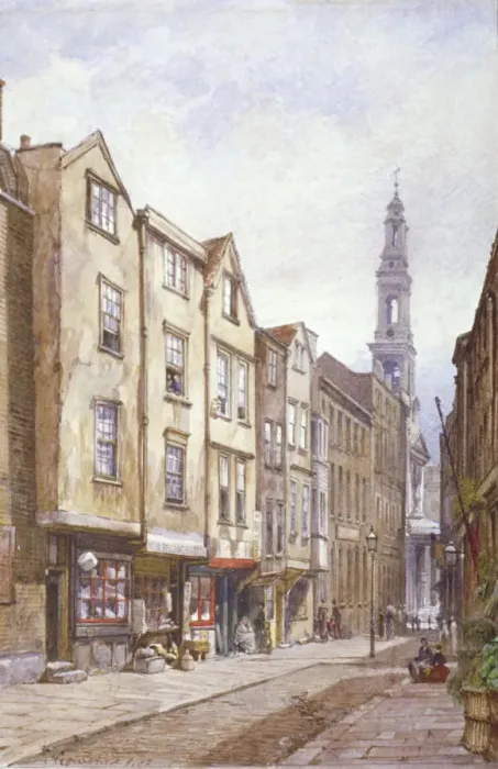 Framed Print : View of Drury Court, looking towards St Mary le Strand, Westminster, London, 1882 Framed Print : View of Drury Court, looking towards St Mary le Strand, Westminster, London, 1882