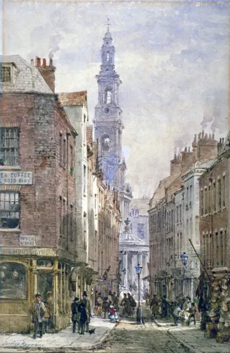 Framed Print : View of Drury Court from Wych Street, Westminster, London, c1875. Artist: Louise Rayner Framed Print : View of Drury Court from Wych Street, Westminster, London, c1875. Artist: Louise Rayner