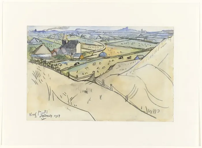 Framed Print : View from the dunes on Koog on Texel, 1917. Creator: Jan Toorop Framed Print : View from the dunes on Koog on Texel, 1917. Creator: Jan Toorop