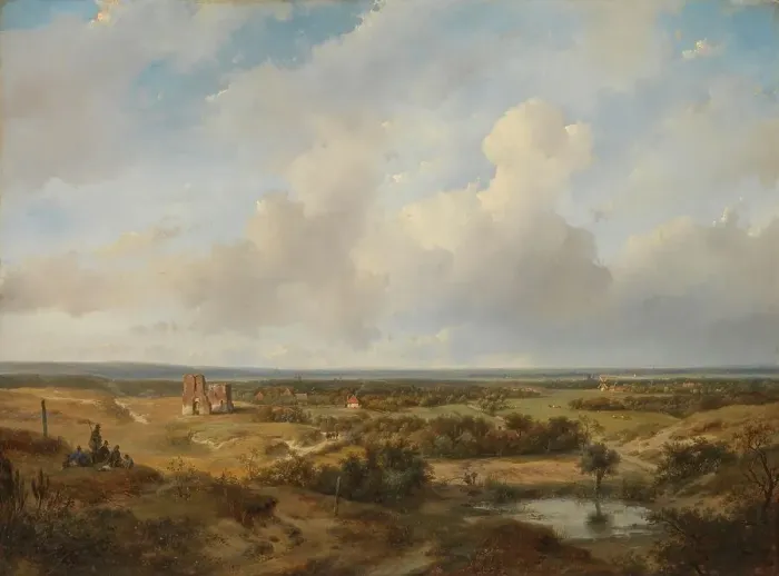 Framed Print : View of the Dunes with the Ruins of Brederode Castle near Santpoort, 1844. Creator: Andreas Schelfhout Framed Print : View of the Dunes with the Ruins of Brederode Castle near Santpoort, 1844. Creator: Andreas Schelfhout