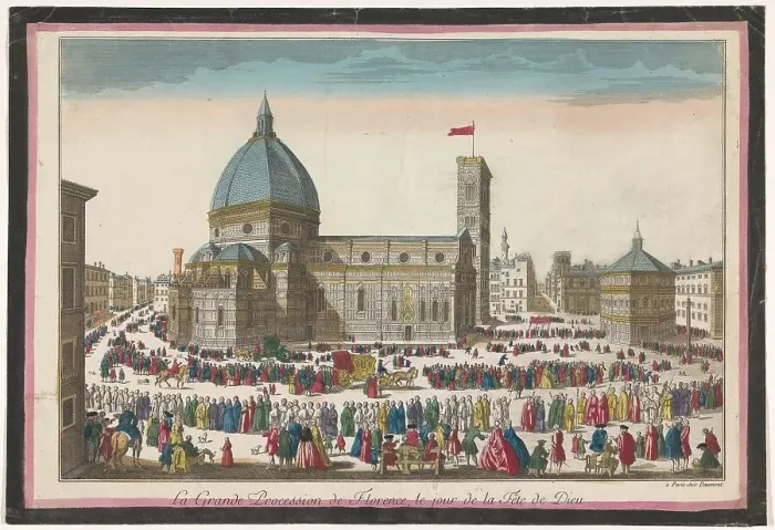 Framed Print : View of the Duomo in Florence with a procession on Corpus Christi, 1745-1775. Creator: Anon Framed Print : View of the Duomo in Florence with a procession on Corpus Christi, 1745-1775. Creator: Anon