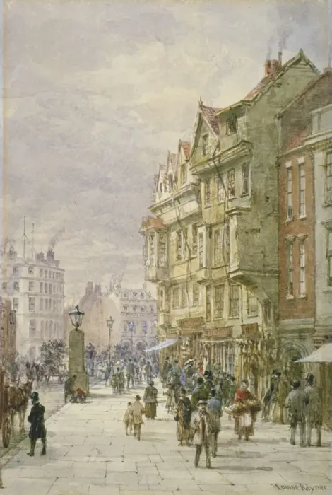 Framed Print : View east along Holborn with figures and horse-drawn vehicles on the street, London, 1875 Framed Print : View east along Holborn with figures and horse-drawn vehicles on the street, London, 1875