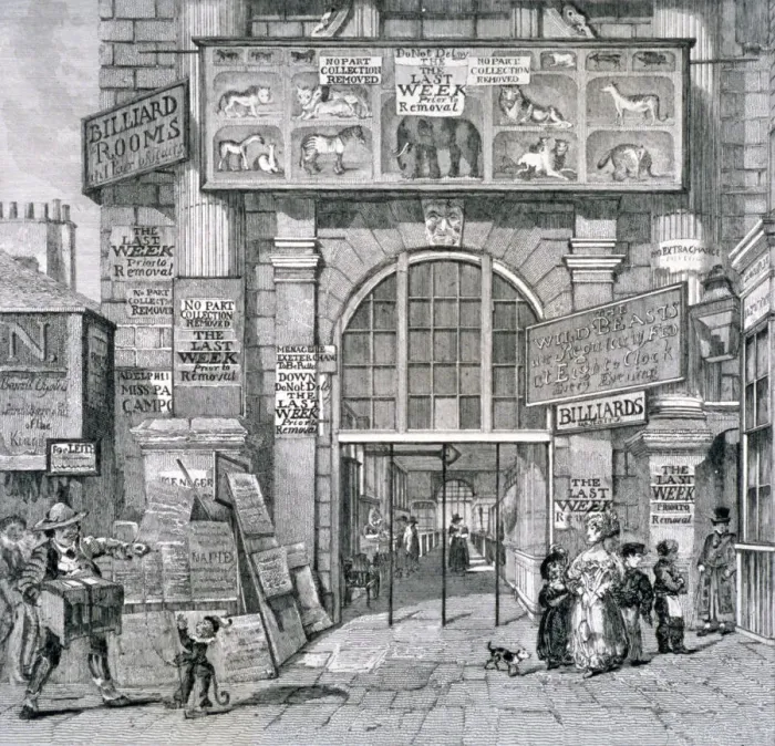 Framed Print : View of the eastern entrance to Exeter Change, Westminster, London, 1829 Framed Print : View of the eastern entrance to Exeter Change, Westminster, London, 1829