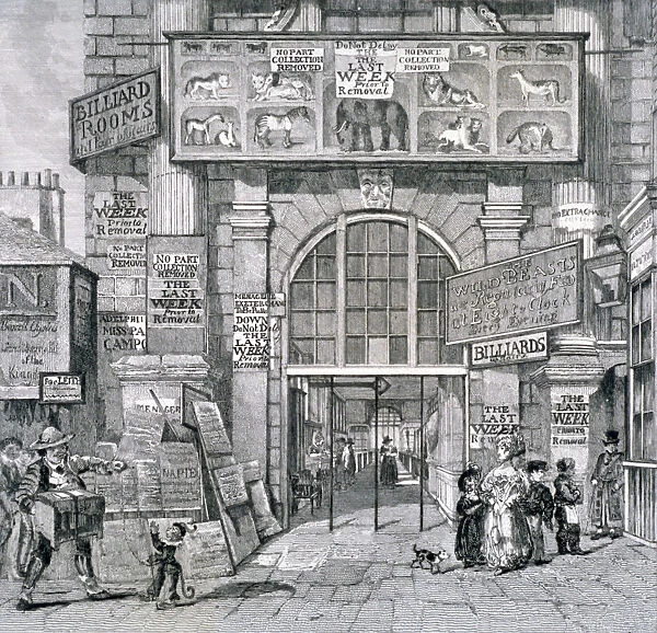 View of the eastern entrance to Exeter Change, Westminster, London, 1829