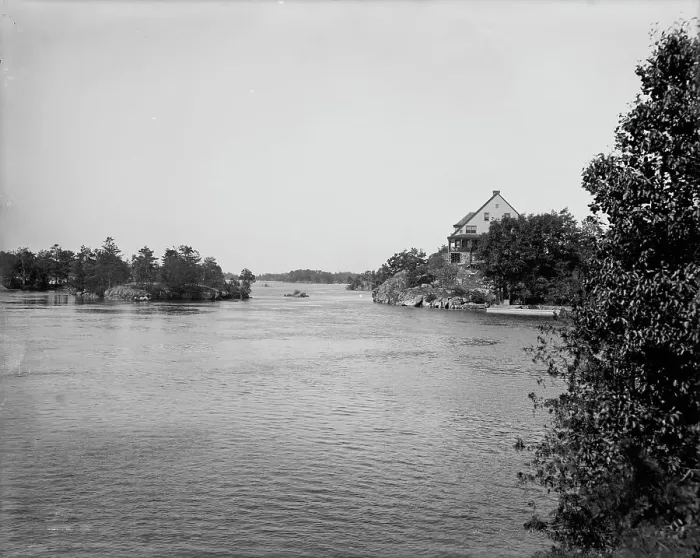 Framed Print : View up from Echo Lodge, Thousand Islands, (1901?). Creator: Unknown Framed Print : View up from Echo Lodge, Thousand Islands, (1901?). Creator: Unknown