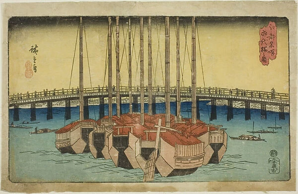 View of Eitai Bridge (Eitaibashi no zu), from the series 'Famous Places in Edo (Koto... c. 1835 / 38. Creator: Ando Hiroshige. View of Eitai Bridge (Eitaibashi no zu), from the series 'Famous Places in Edo (Koto... c. 1835 / 38)