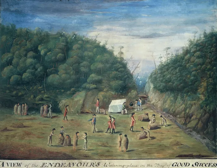 Framed Print : A View of the Endeavour's Watering-place in the Bay of Good Success, c1768-c1780 Framed Print : A View of the Endeavour's Watering-place in the Bay of Good Success, c1768-c1780