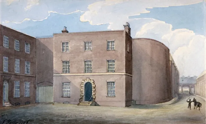 Framed Print : View of the entrance to Kings Bench Prison, Southwark, London, 1826. Artist: G Yates Framed Print : View of the entrance to Kings Bench Prison, Southwark, London, 1826. Artist: G Yates