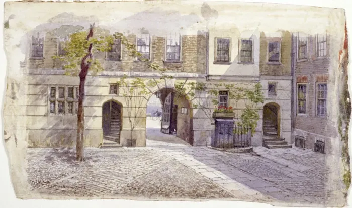 Framed Print : View from the entrance of Staple Inn, London, 1882. Artist: John Crowther Framed Print : View from the entrance of Staple Inn, London, 1882. Artist: John Crowther