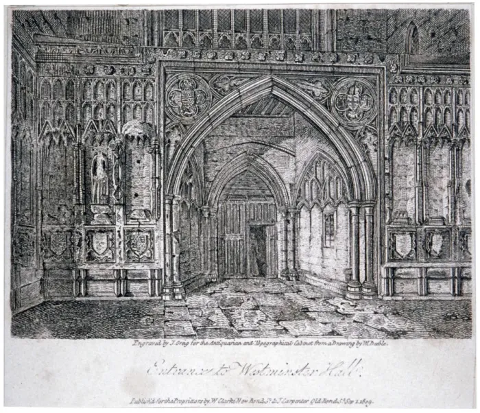 Framed Print : View of the entrance to Westminster Hall, London, 1809. Artist Framed Print : View of the entrance to Westminster Hall, London, 1809. Artist