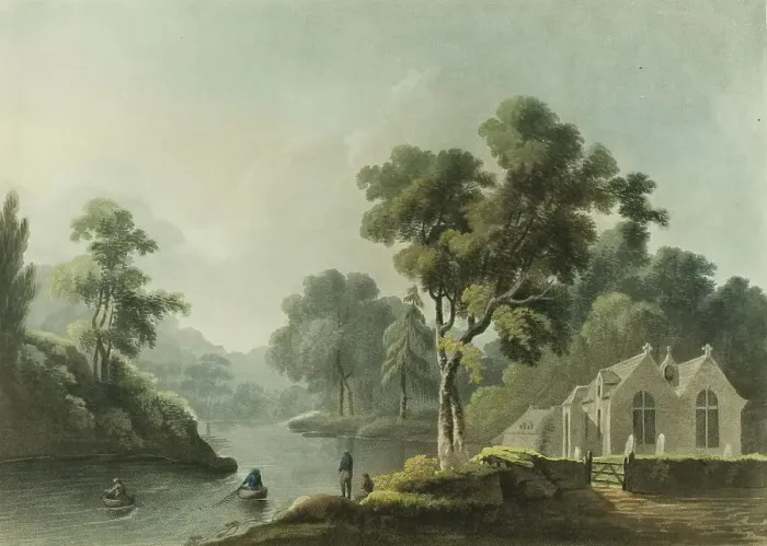 Framed Print : View of Erbistock Church, published 1794. Creator: Francis Jukes Framed Print : View of Erbistock Church, published 1794. Creator: Francis Jukes