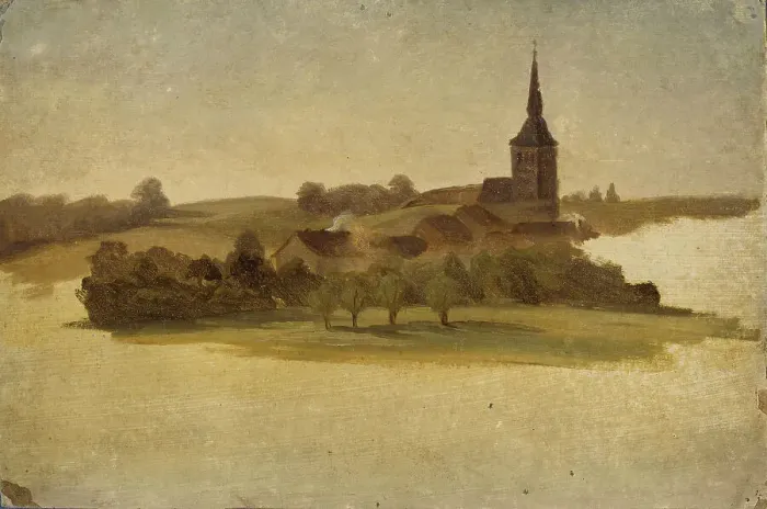 Framed Print : View Towards Erkrath Church, study, 1854. Creator: Werner Holmberg Framed Print : View Towards Erkrath Church, study, 1854. Creator: Werner Holmberg