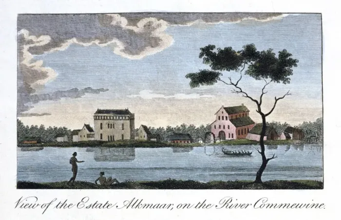 Framed Print : View of the Estate Alkmaar, on the River Commewine, 1813. Artist: John Gabriel Stedman Framed Print : View of the Estate Alkmaar, on the River Commewine, 1813. Artist: John Gabriel Stedman