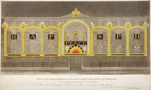 View of the Excise Office, Old Broad Street, City of London, as illuminated in June 1814