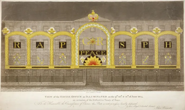 Framed Print : View of the Excise Office, Old Broad Street, City of London, as illuminated in June 1814 Framed Print : View of the Excise Office, Old Broad Street, City of London, as illuminated in June 1814