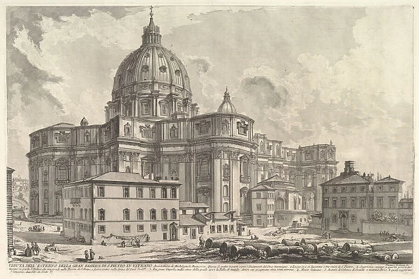 View of the exterior of St. Peters Basilica in the Vatican, from Vedute di Roma (Roma