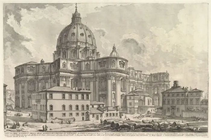 Framed Print : View of the exterior of St. Peters Basilica in the Vatican, from Vedute di Roma (Roma Framed Print : View of the exterior of St. Peters Basilica in the Vatican, from Vedute di Roma (Roma