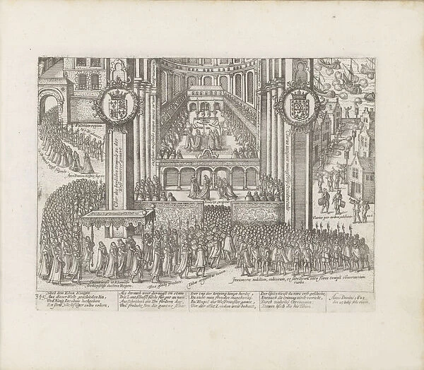 View of the exterior of Westminster Abbey during the coronation of James I, 1603-1604