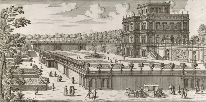 Framed Print : View of the side facade of the Palazzo Pamphili and its garden (Secondo prospetto pe Framed Print : View of the side facade of the Palazzo Pamphili and its garden (Secondo prospetto pe