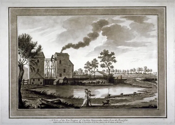 Framed Print : A view of the fire engine of Chelsea Waterworks taken from the roadside, 1783 Framed Print : A view of the fire engine of Chelsea Waterworks taken from the roadside, 1783