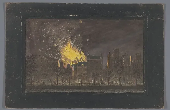 Framed Print : View of the fire in the Schouwburg in Amsterdam on May 11, 1772, (1772-1799). Creator: Anon Framed Print : View of the fire in the Schouwburg in Amsterdam on May 11, 1772, (1772-1799). Creator: Anon