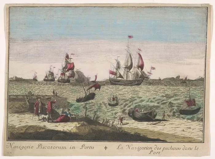 Framed Print : View of fishing boats in a port, 1700-1799. Creator: Unknown Framed Print : View of fishing boats in a port, 1700-1799. Creator: Unknown