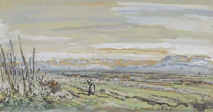 Framed Print : View of a flat landscape, 1881. Creator: Johan Barthold Jongkind Framed Print : View of a flat landscape, 1881. Creator: Johan Barthold Jongkind