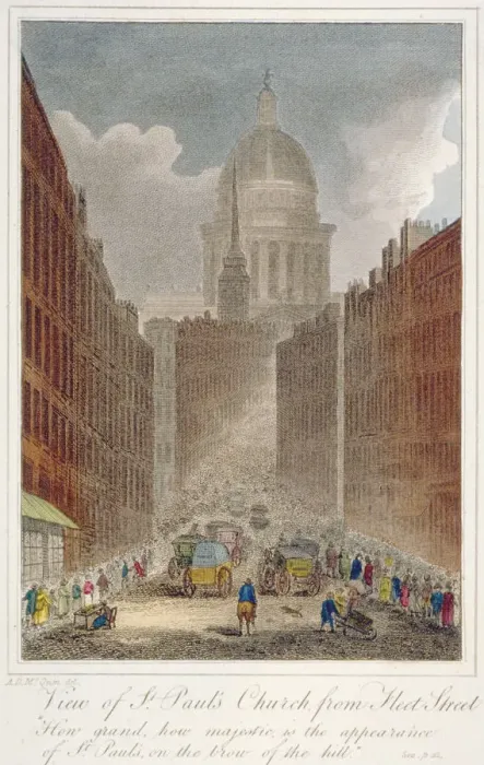 Framed Print : View along Fleet Street towards St Pauls Cathedral, City of London, 1805 Framed Print : View along Fleet Street towards St Pauls Cathedral, City of London, 1805