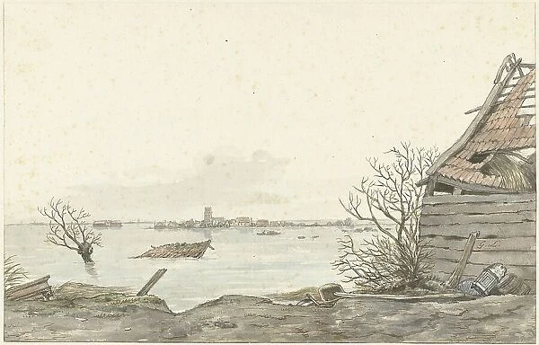 View of the flooded Ransdorp, February 1825. Creator: Gerrit Lamberts