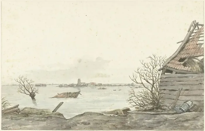 Framed Print : View of the flooded Ransdorp, February 1825. Creator: Gerrit Lamberts Framed Print : View of the flooded Ransdorp, February 1825. Creator: Gerrit Lamberts