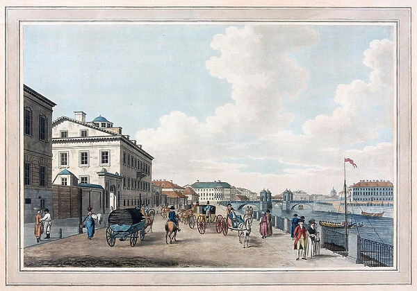 View of the Fontanka Embankment near the Simeon bridge in St. Petersburg
