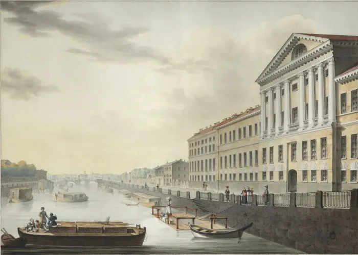 Framed Print : View of the Fontanka River from the Izmailovsky Bridge, 1820-1823. Artist: Yesakov, Yermolai Ivanovich (1791-1840) Framed Print : View of the Fontanka River from the Izmailovsky Bridge, 1820-1823. Artist: Yesakov, Yermolai Ivanovich (1791-1840)