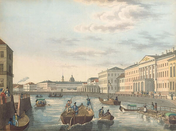 View of the Fontanka River in Saint Petersburg, 1820s. Artist: Anonymous