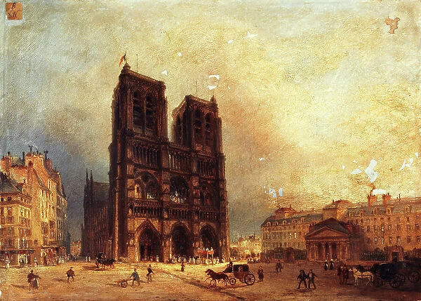 View of the forecourt of Notre-Dame, around 1835. Creator: Domenico Ferri
